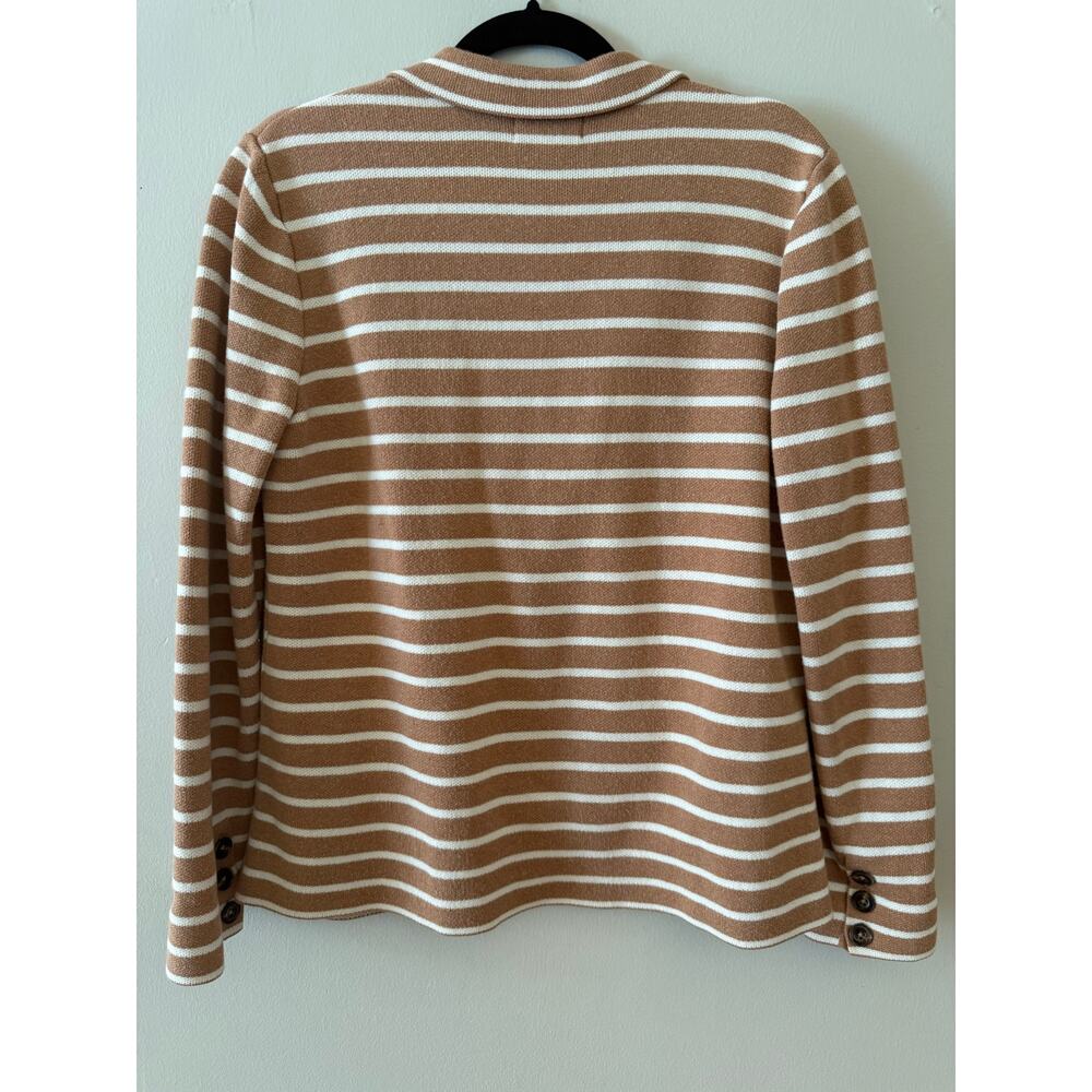Evereve Knit Sweater Blazer Tan White Striped Cotton Blend Jacket Size M - Picture 4 of 7
